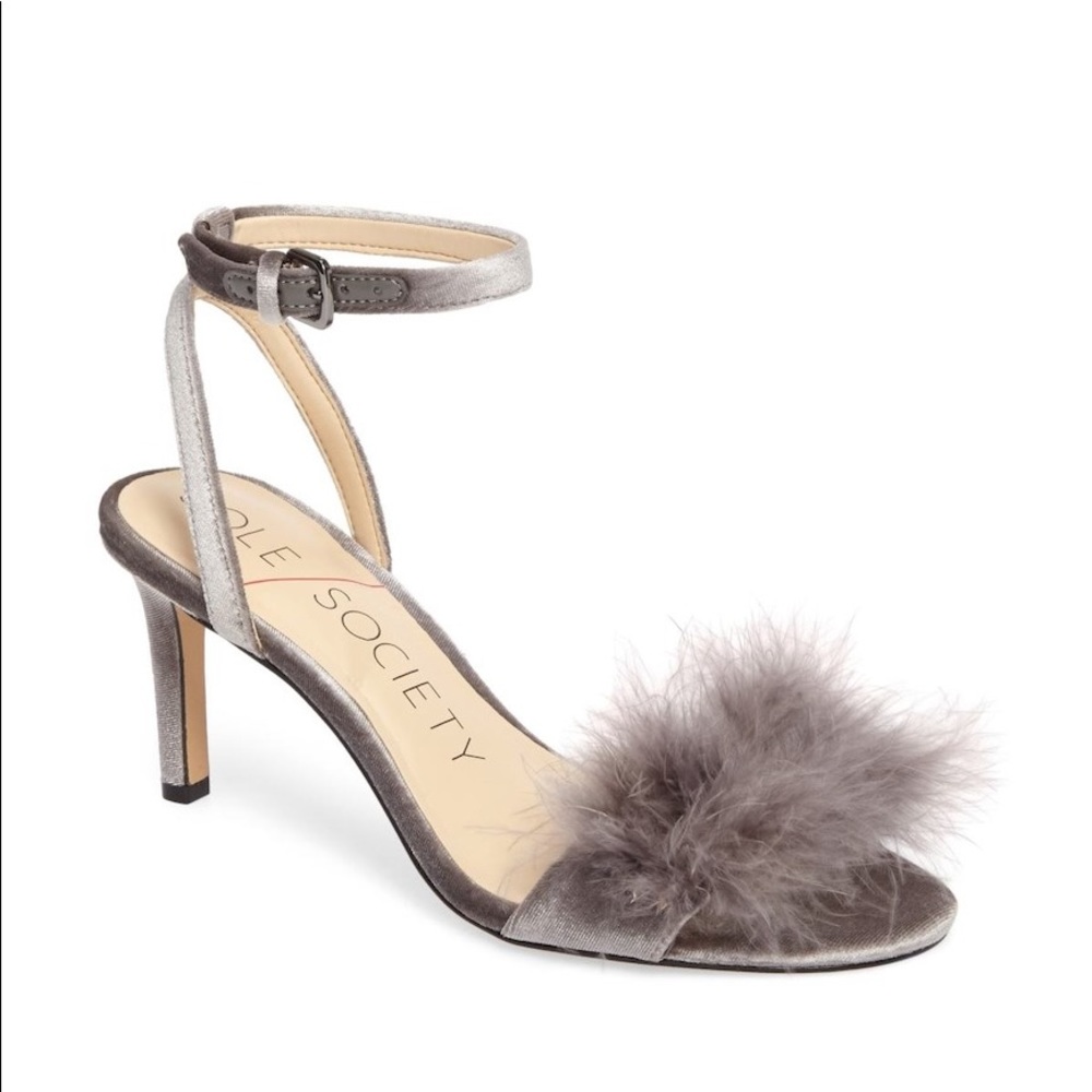 Sole Society Grey Velvet Pumps with Fur